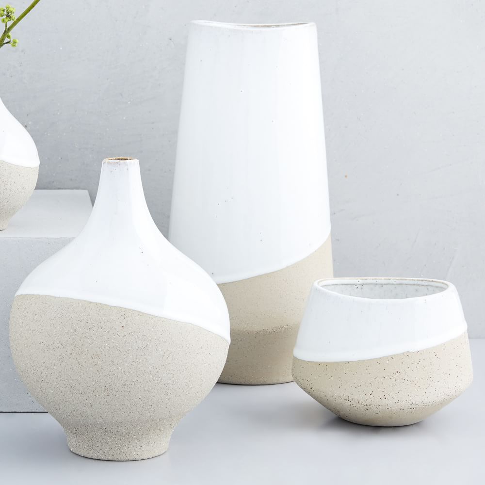 Half-Dipped Stoneware Vases - White | West Elm