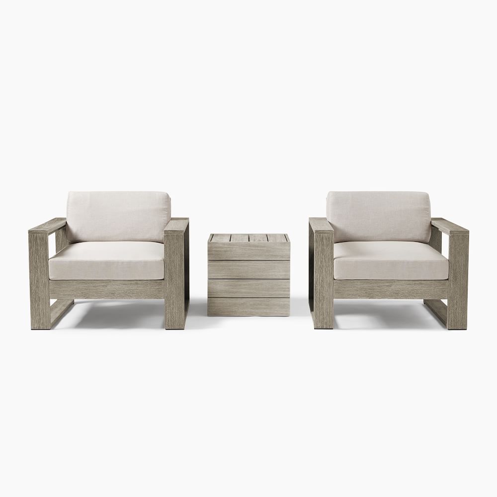 Portside Outdoor Lounge Chair & Umbrella Side Table Set Weathered