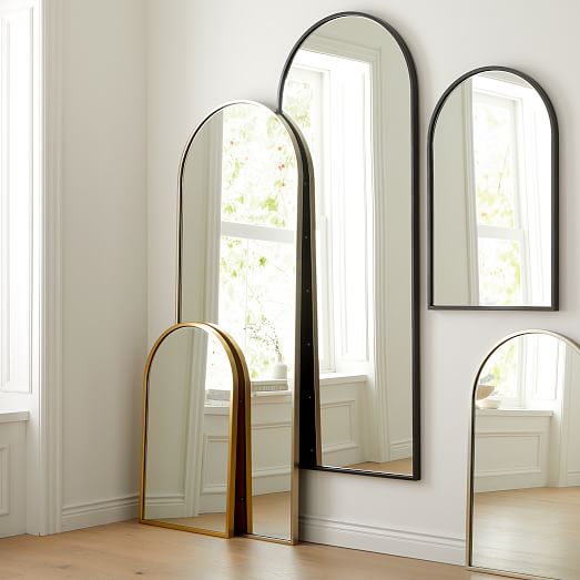 Metal Frame Arched Floor Mirror 74, Arch Leaning Floor Mirror Gold
