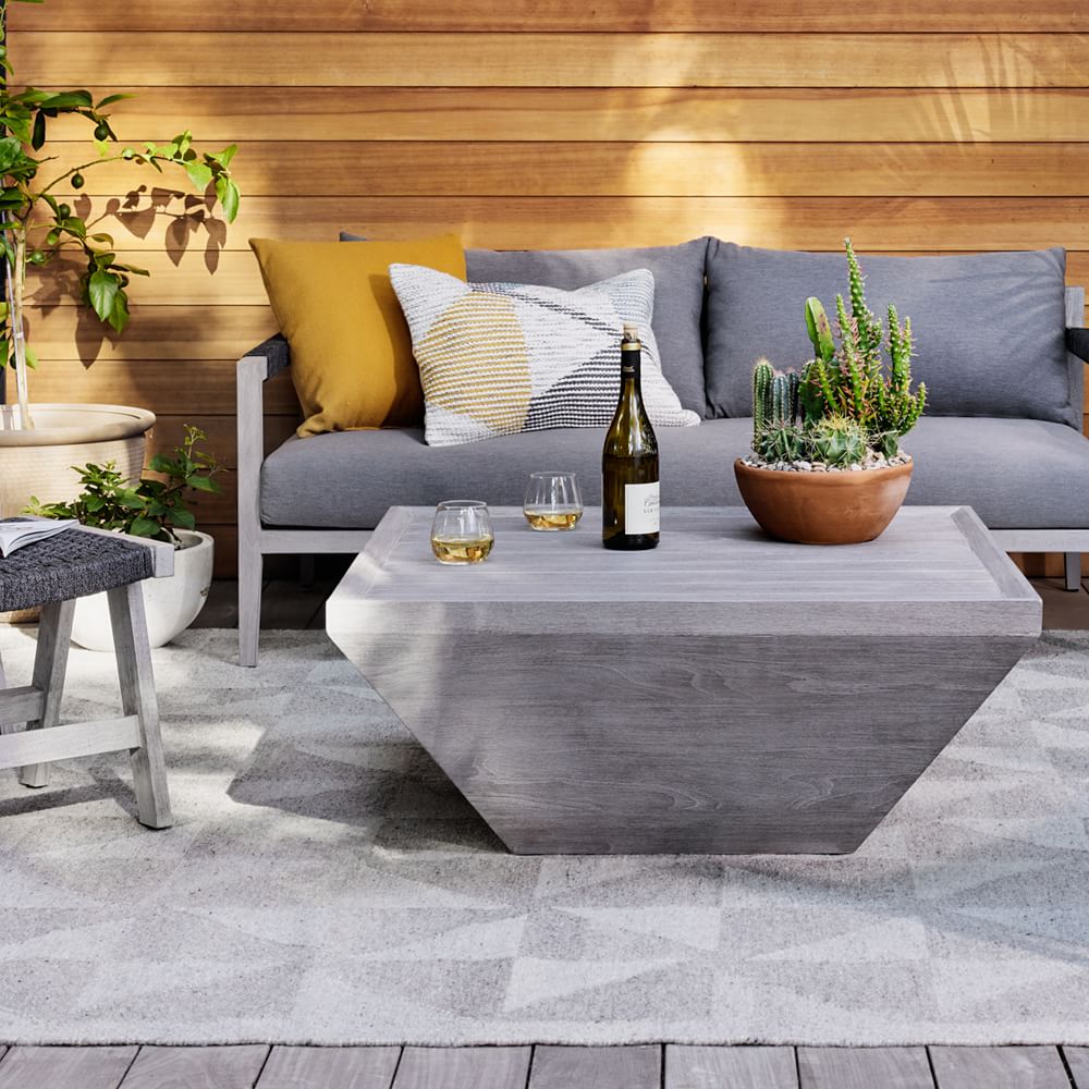 Teak Wood Square Outdoor Coffee Table Weathered Gray West Elm