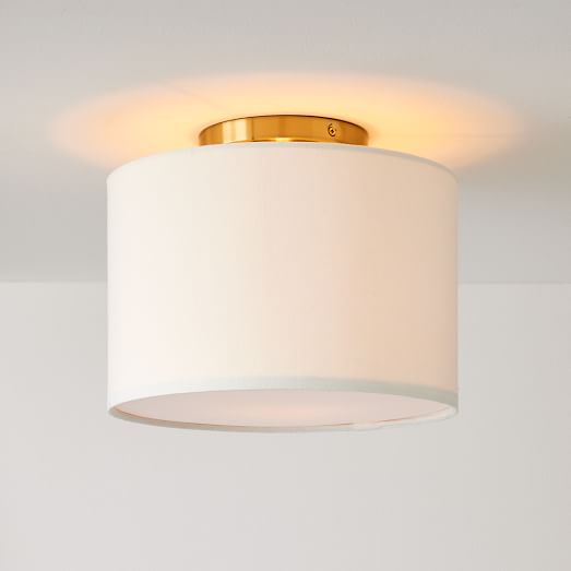 Fabric Shade Flush Mount Lighting Drum - White Shade Ceiling Light