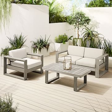 Portside Outdoor Loveseat Lounge Chair Coffee Table Set - West Elm Patio Furniture Set