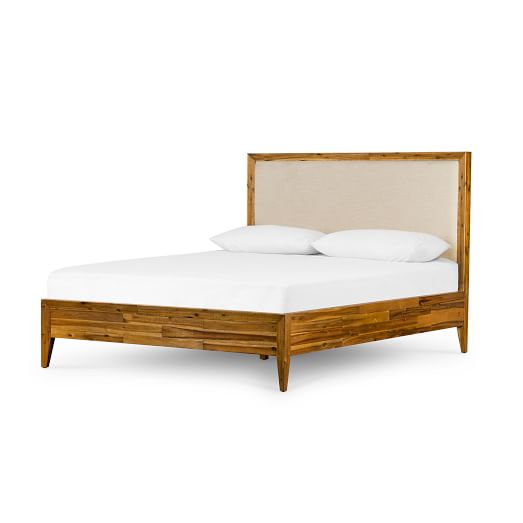 Upholstered Mixed Wood Bed, Padded Wooden Headboard