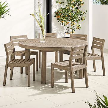 Portside Outdoor 60 Round Dining Table, Solid Wood Round Dining Table And 4 Chairs