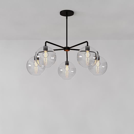 Sculptural Glass 5 Light Globe Chandelier Clear Sculptural Glass 5 Light Globe, Brushed Nickel Glass Globe Chandelier