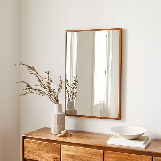 Thin Wood Rectangle Wall Mirror 36, Wooden Wall Mirror Bathroom