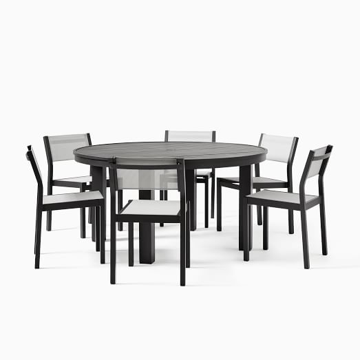 Portside Aluminum Outdoor 58 Round Dining Table Textilene Chairs Set Portside Aluminum Outdoor 58 Round, Best Round Outdoor Dining Tables