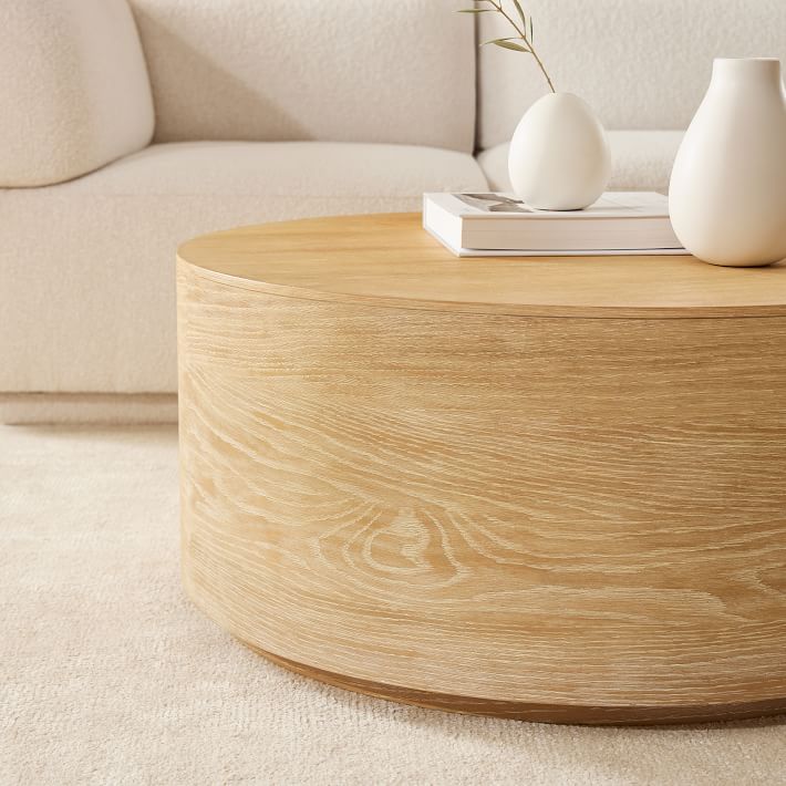 Volume Round Drum Coffee Table Wood, Round Mirror Coffee Tables Canada With Storage