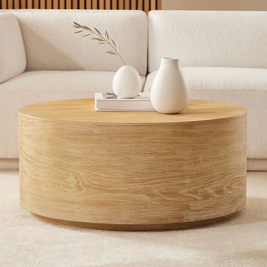 Volume Round Drum Coffee Table 36 44, Rosa Solid Wood Coffee Table With Storage