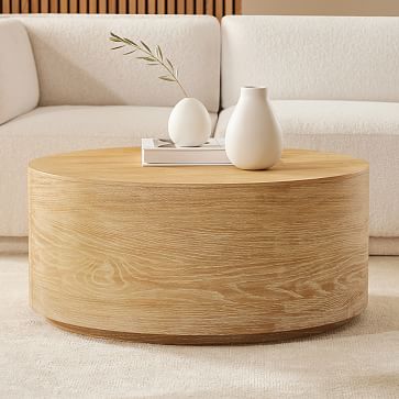 Volume Round Drum Coffee Table 36 Wood, Modern Wooden Coffee Table Round