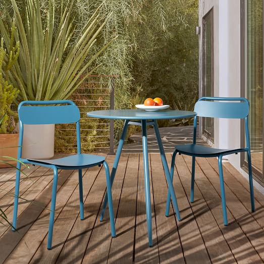 Outdoor Wren Bistro Table Metal Stacking Chair Set - Patio Furniture Set With Stackable Chairs