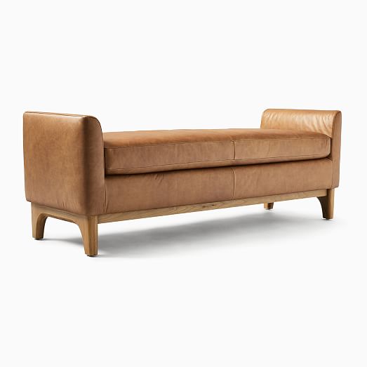 Harvey Leather Bench, Brown Leather Hallway Bench