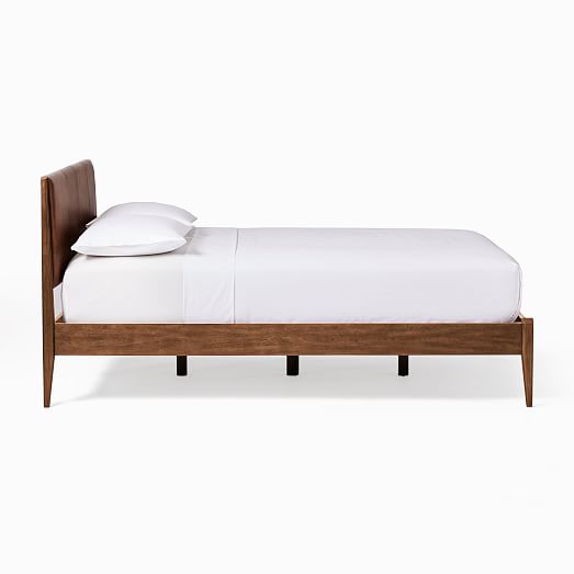 Modern Leather Show Wood Bed, King Bed Frame Leather Headboard
