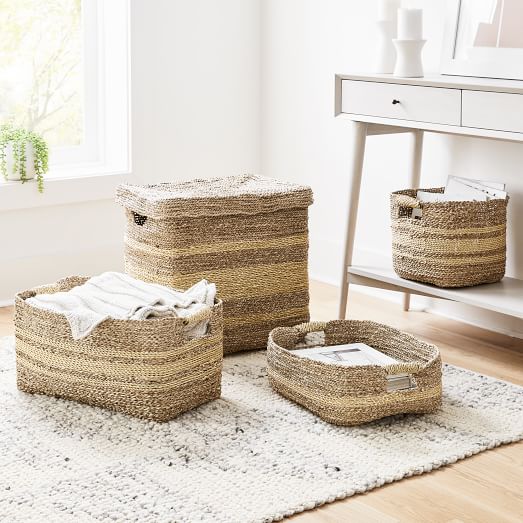 Metallic Woven Oversized Lidded Hamper | West Elm