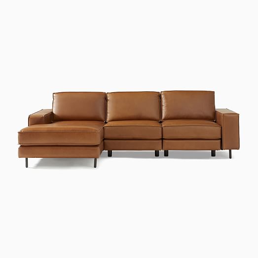 Reclining Chaise Sectional, Caramel Leather Sectional With Recliner