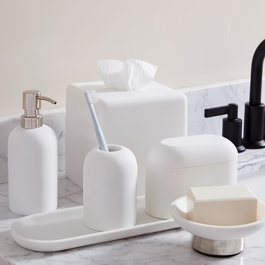 White Bath Accessory Set Toothbrush Holder Soap Dish Towel Bar/Ring Tissue box 