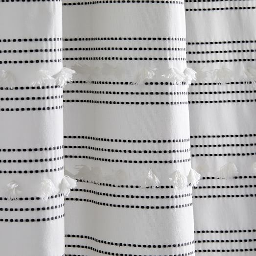 Organic Stripe Stitch Candlewick Shower, Black White And Beige Shower Curtain
