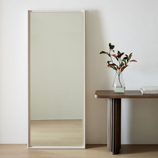 Floating White Lacquer Floor Mirror, White Wood Frame Floor Mirror