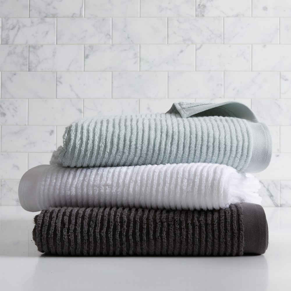 West Elm Organic Luxe Fibrosoft Towel Bath Towel Gray Sky Melange Set of 3 NEW 