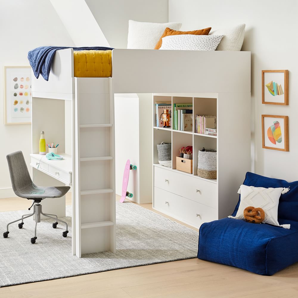 Milo Full Loft Bed w/ Desk White West Elm