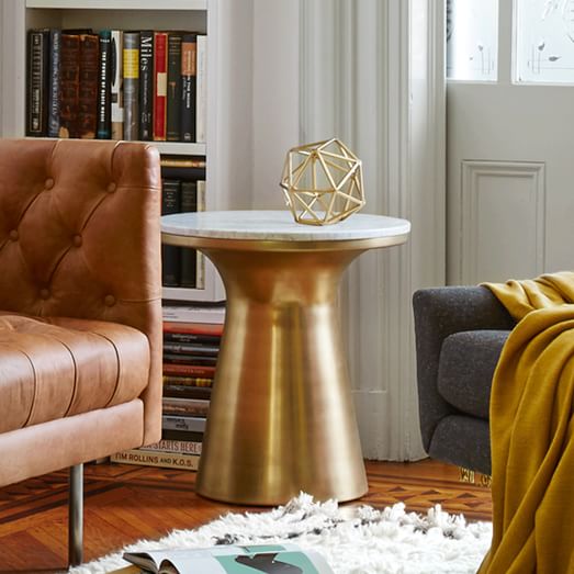 Marble Topped Pedestal Side Table 20, West Elm Round Marble Side Table