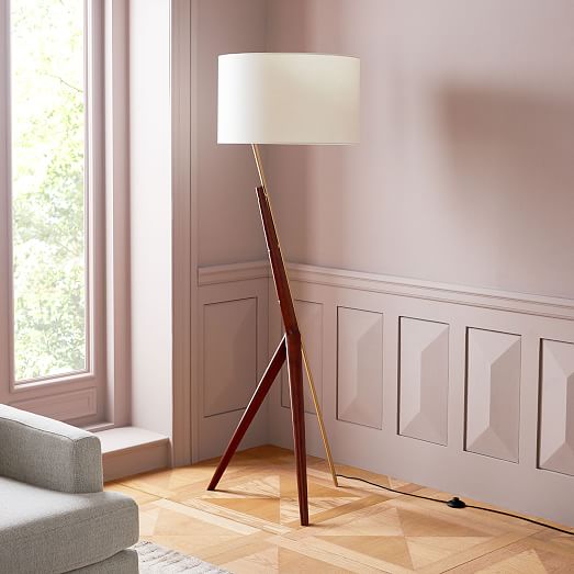 floor lamp with lampshade linen lampshade Wooden floor lamp triangular floor lamp