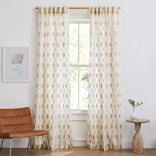 Sheer Shaded Dot Jacquard Curtain Ivory, White Curtains Gold Dots