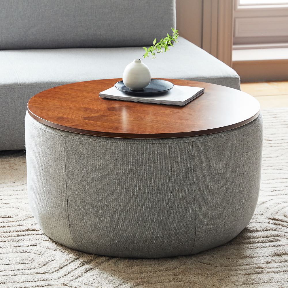 Upholstered Round Storage Ottoman West Elm