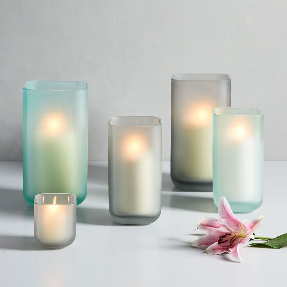 2 Green Sea Glass or Frosted Crackle Votive Tea Light Candle Holders 7.5 x 7cm 