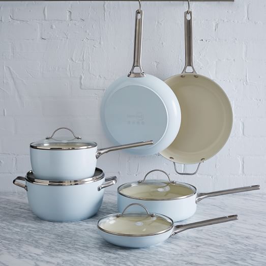 light blue pots and pans set