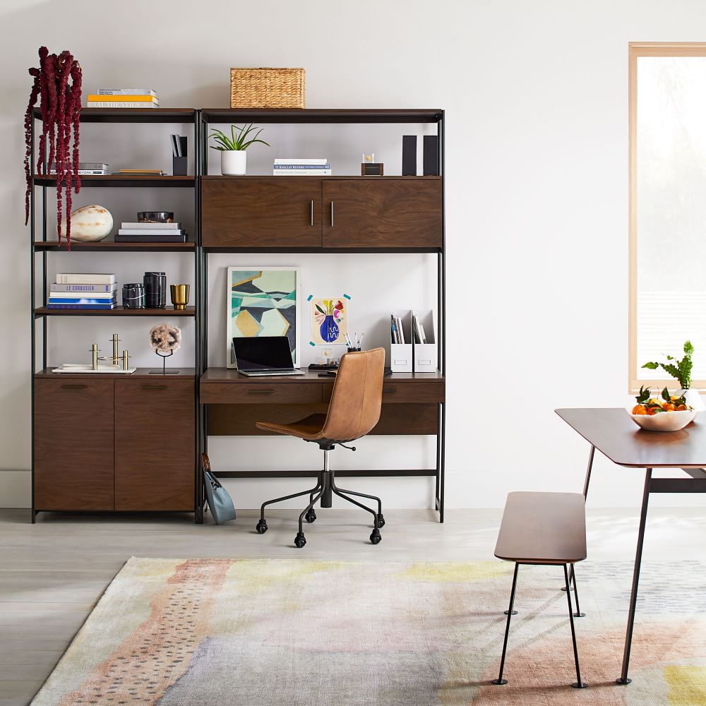 Foundry Narrow Bookcase & Desk Set (84") Dark Walnut West Elm