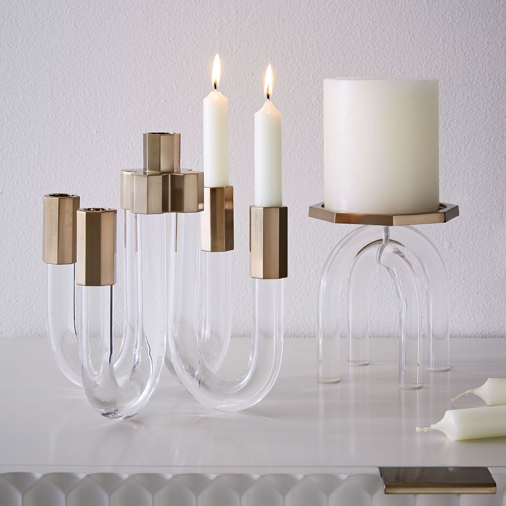 Acrylic + Brass Candle Holders West Elm