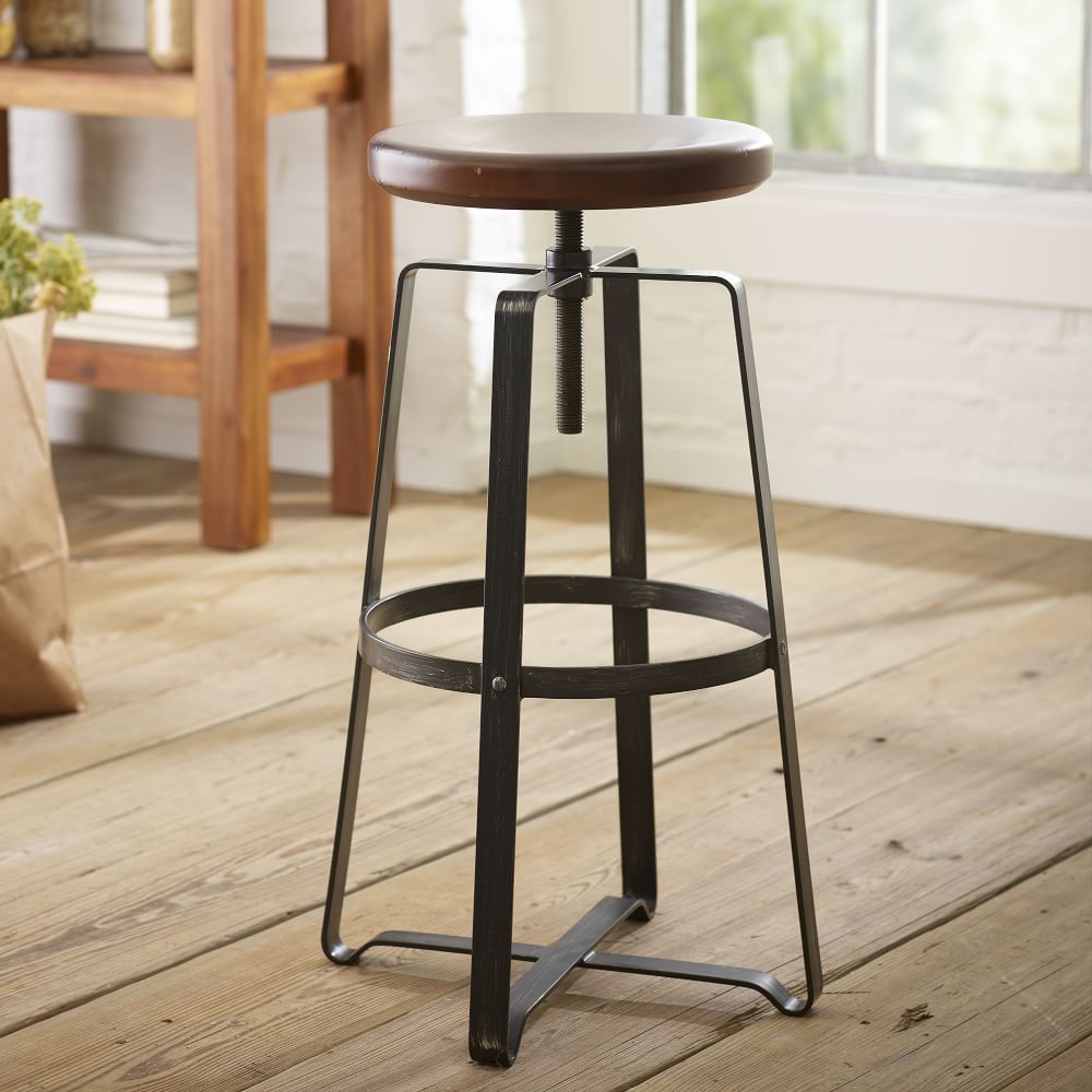 Adjustable Industrial Backless Swivel Stool West Elm