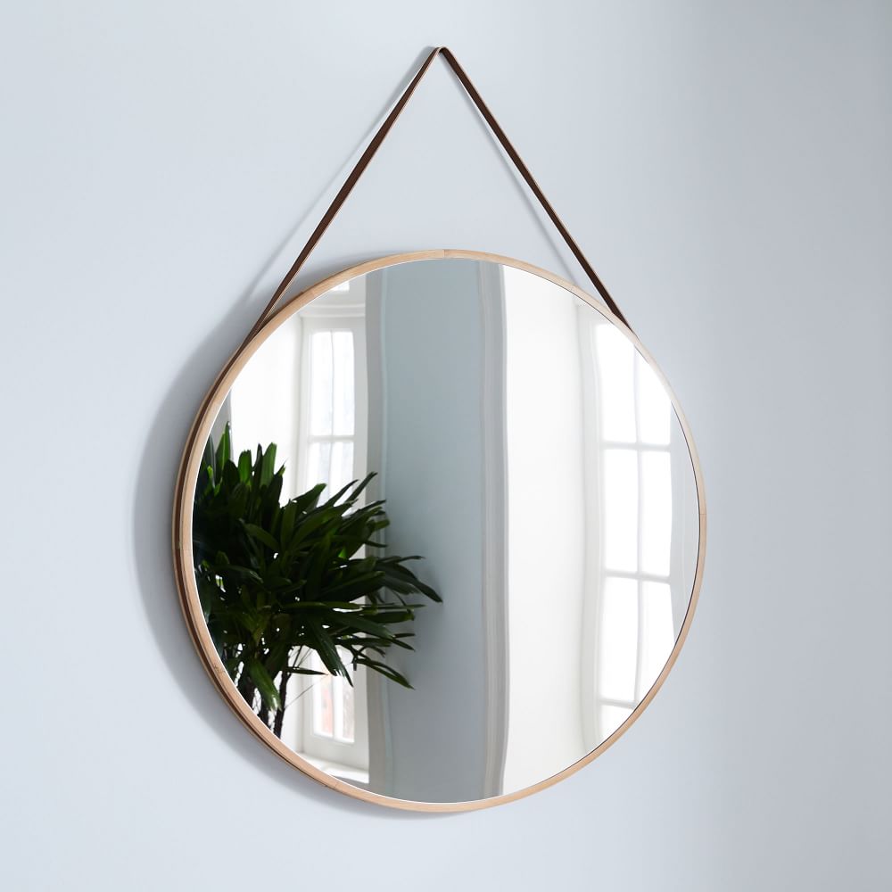 Modern Leather Round Hanging Mirror - 36