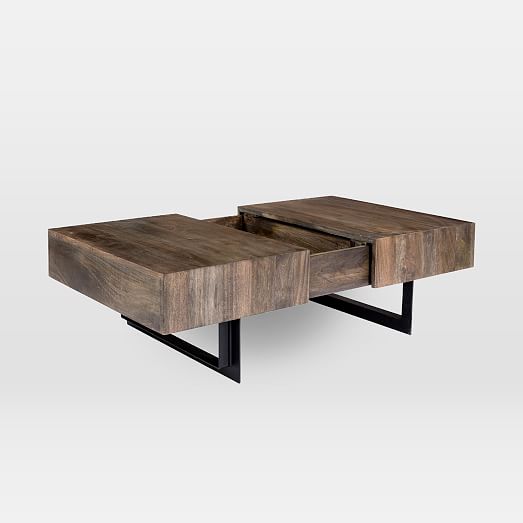 Modern Solid Wood Iron Storage Coffee, Modern Coffee Table Wooden