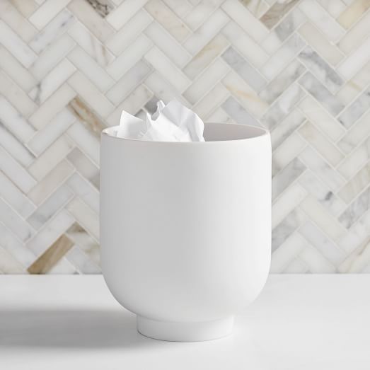 Ceramic waste basket Toss Composition 10" white off white sandstone bathroom 