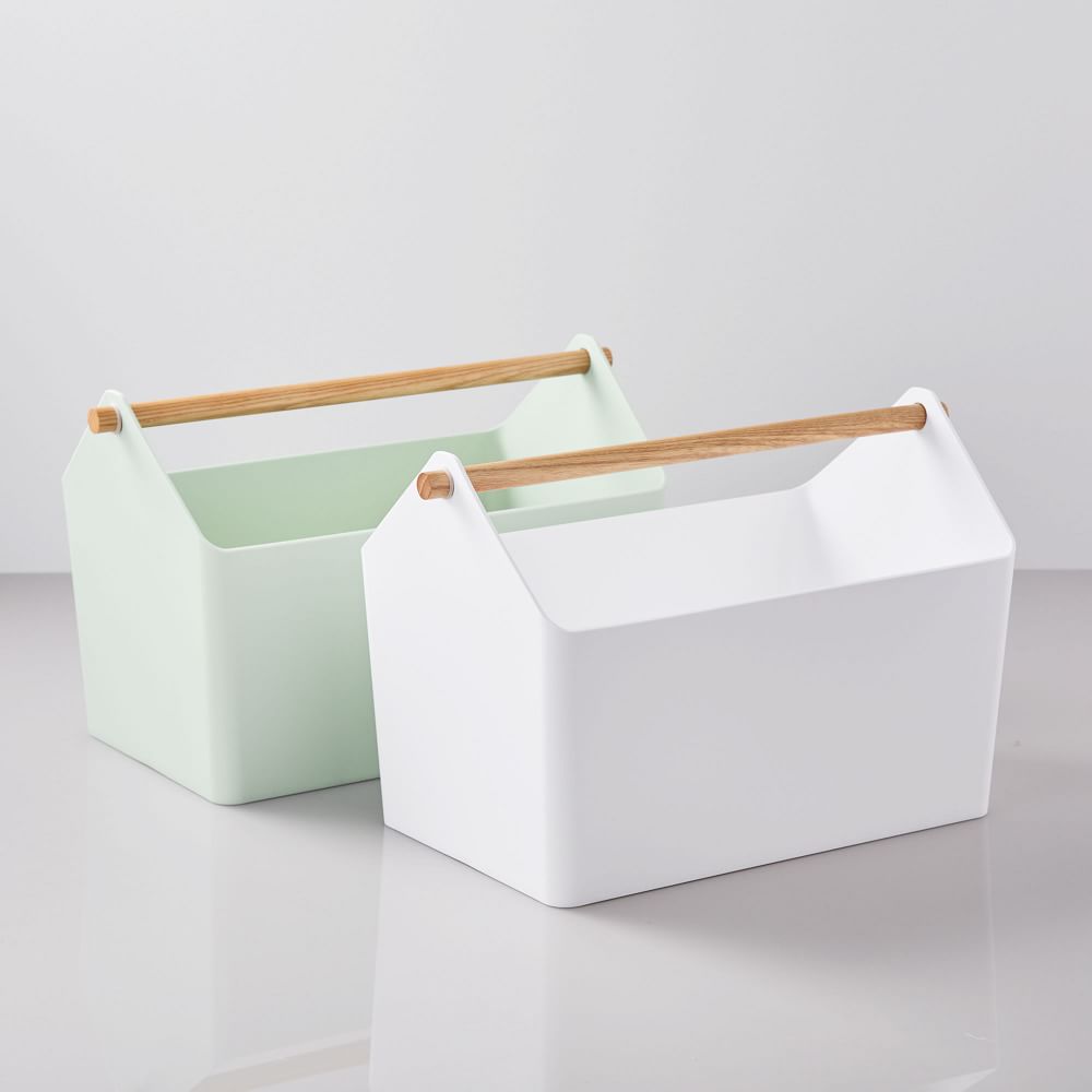 Wood Plastic Yamazaki Home Storage Organizer/Cleaning Caddy/Storage Basket With Handle White