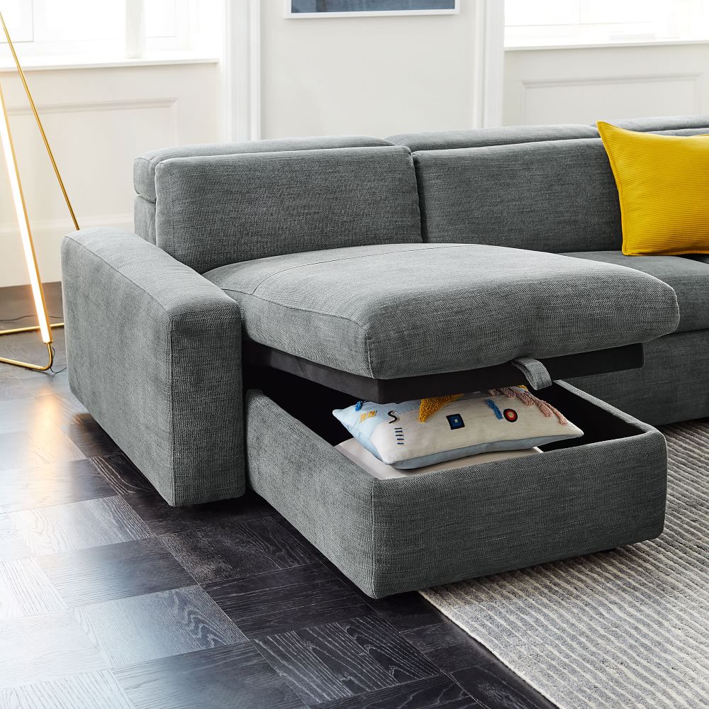 Enzo 3Piece Reclining Chaise Sectional w/ Storage (108") West Elm