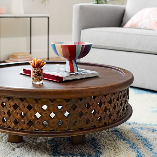 Carved Wood Coffee Table, Rosa Solid Wood Coffee Table With Storage