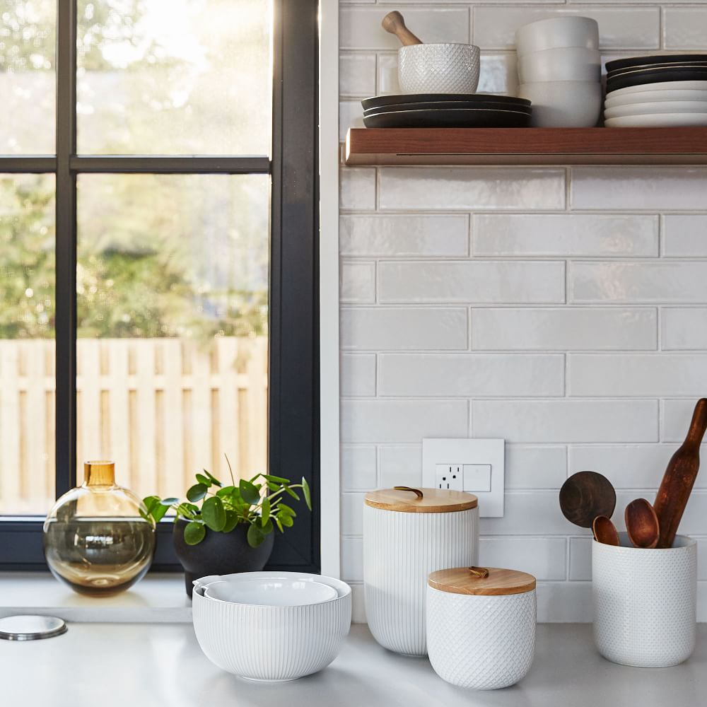 Textured Kitchen Canisters Kitchen Storage Solutions West Elm   Textured Stoneware Canisters Z 