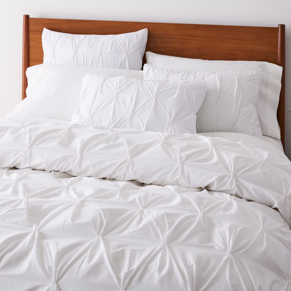 Organic Cotton Pintuck Duvet, F/Q, White West Elm