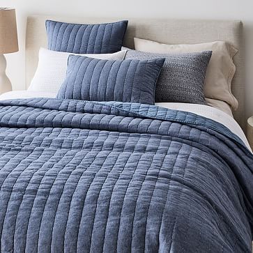 European Flax Linen Cotton Pick Stitch Quilt & Shams | West Elm