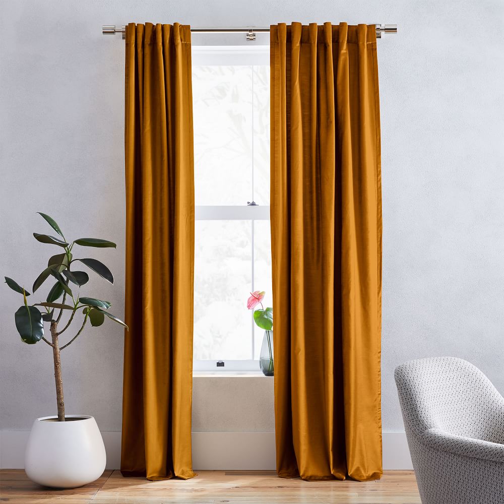 A west elm Luster Velvet Curtain - Golden Oak