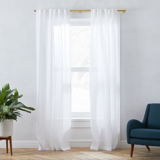 2 West Elm Sheer Belgian Flax Linen Curtains panels drapes White 48 96 New 