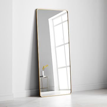 Modern Streamline Floor Mirror, Antique Brass