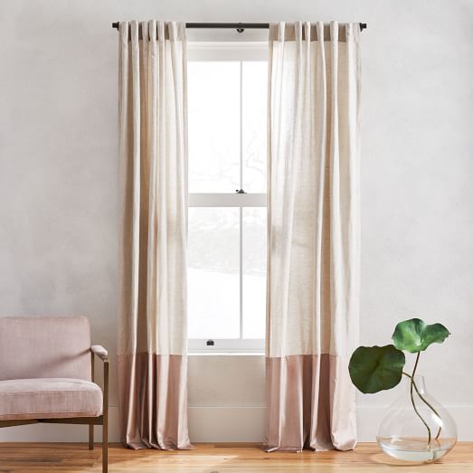 West Elm Flax Linen & Charcoal Velvet Curtain Panel 48x96 {4 Available} VGUC 