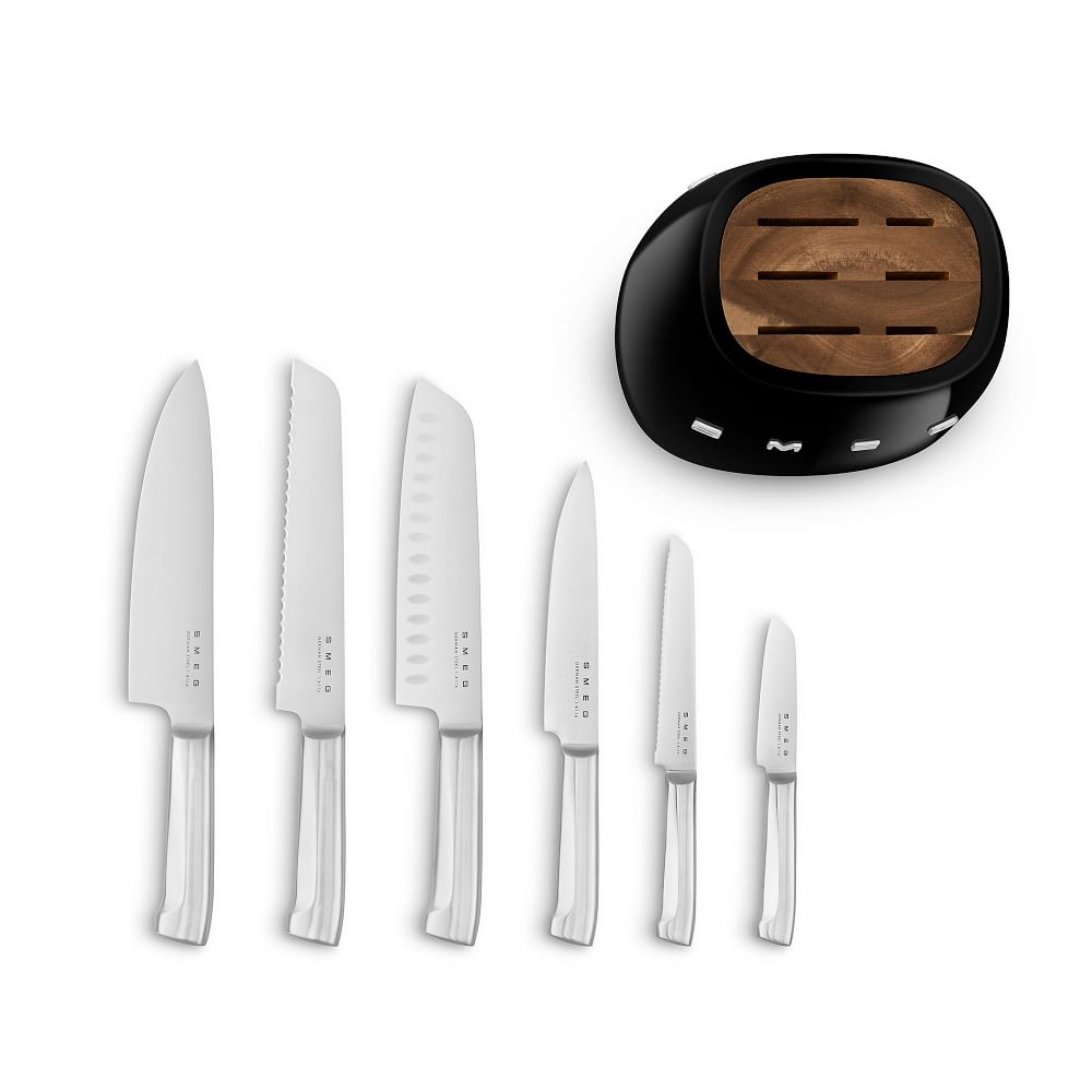 Smeg Knife Block + Knives Set, Cream West Elm