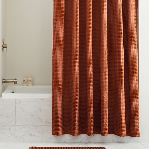Plush Waffle Shower Curtain, Terracotta Linen Shower Curtain