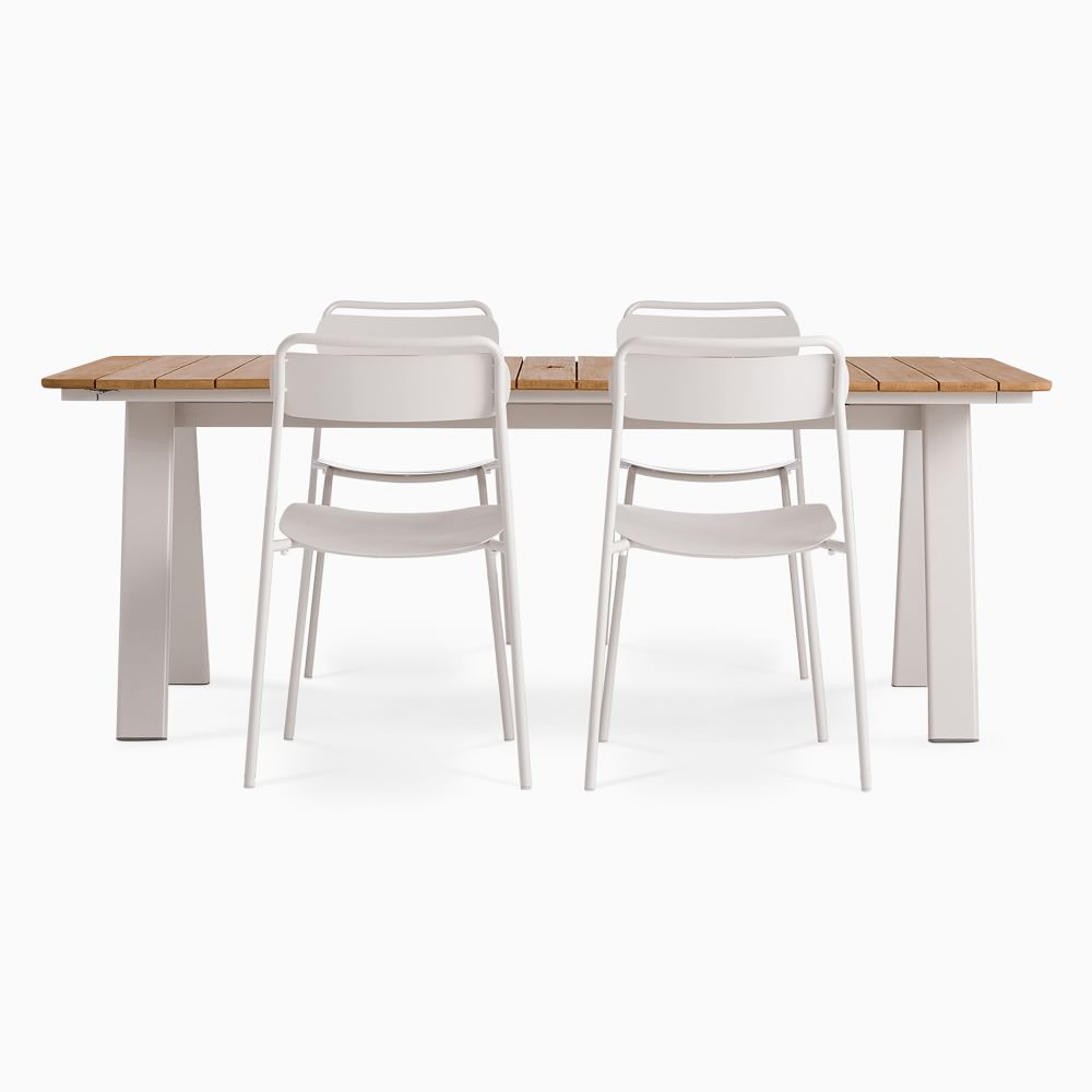 Halden Outdoor Dining Table (76") & Metal Stacking Chairs Set Haze