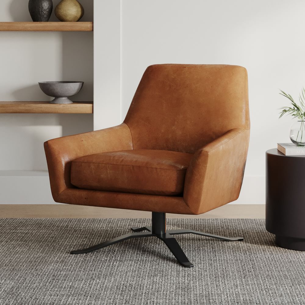 Lucas Leather Swivel Base Chair West Elm